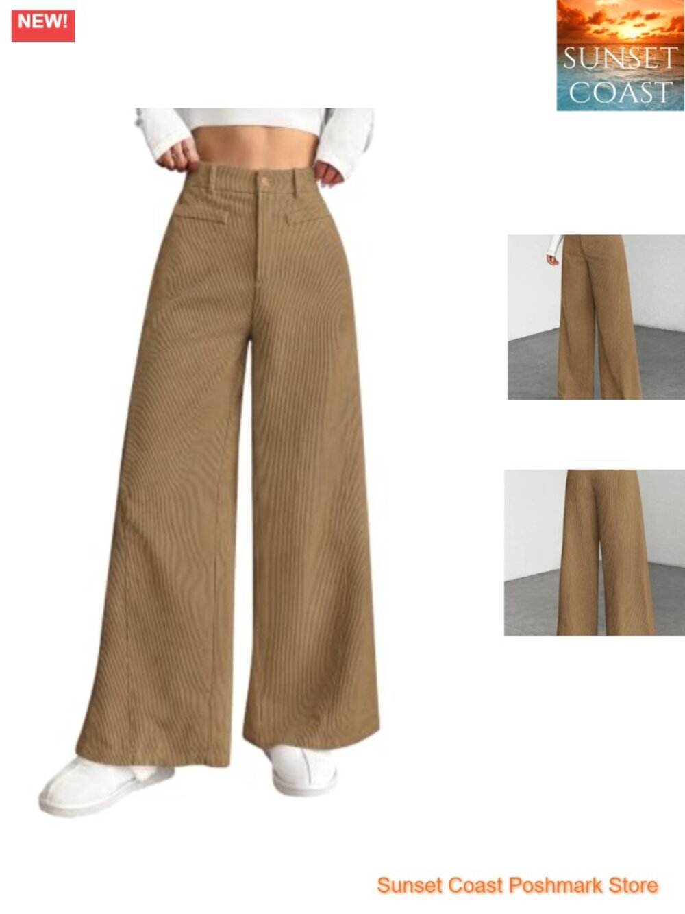 Corduroy Wide Leg High Waisted Pants 100% Polyester Palazzo Trousers